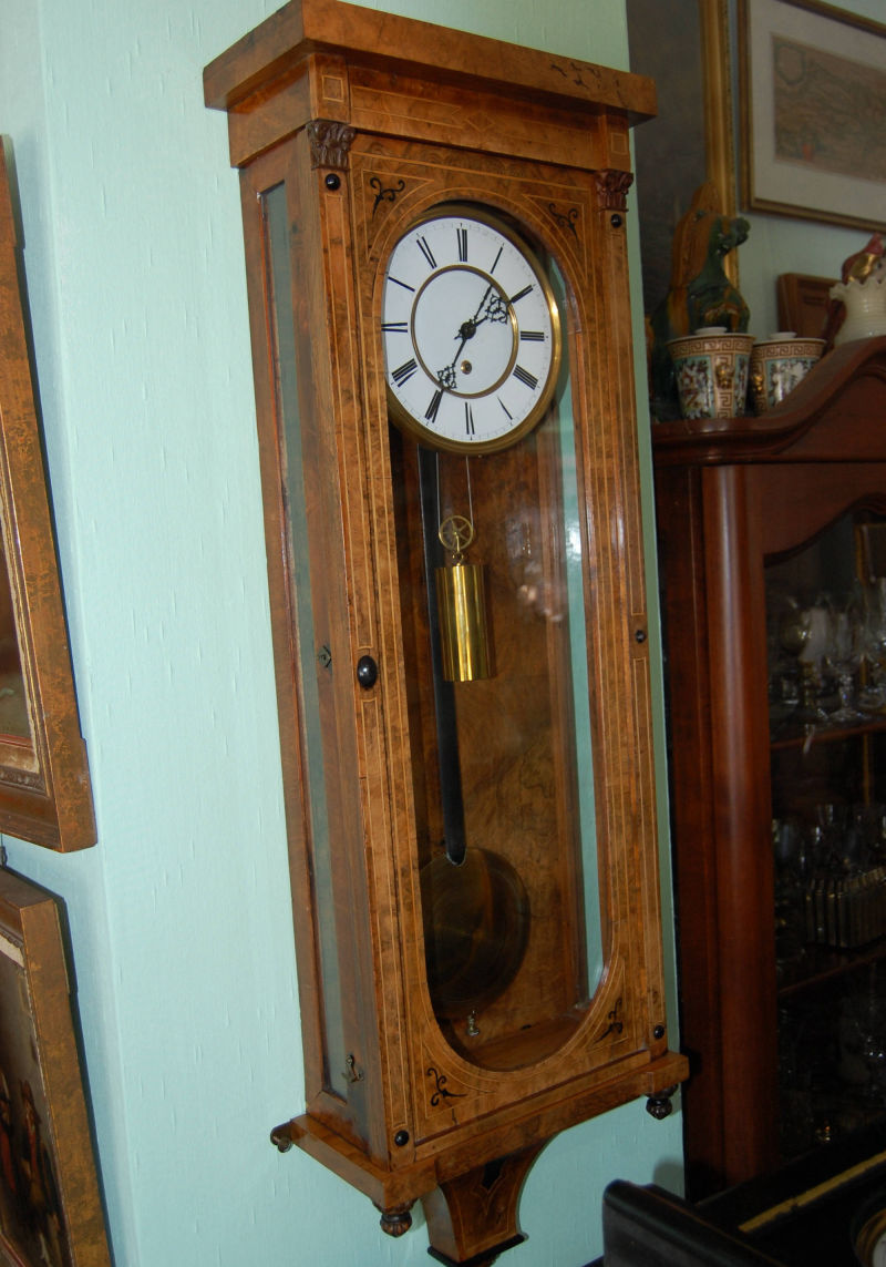 Mechanische Wanduhr Regulator 1870 Intarsien, Höhe 106 cm 