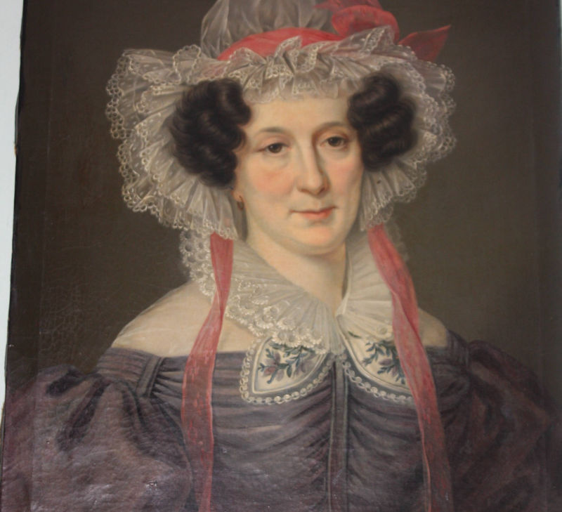 Antikes Ölgemälde Portrait Dame mit Tracht um 1800